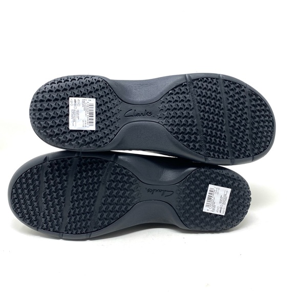Clarks PRO Sky Black Leather Slip-On Work Shoes 11W New Comfort Grip - Picture 6 of 7